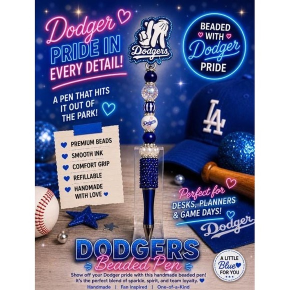 Other - LA Baseball Beaded Pen | Handmade Pen | Baseball Lover Gift | Teacher Gift